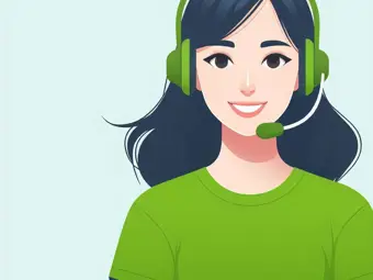Illustration på mörkhårig tjej i grön tshirt och grönt headset